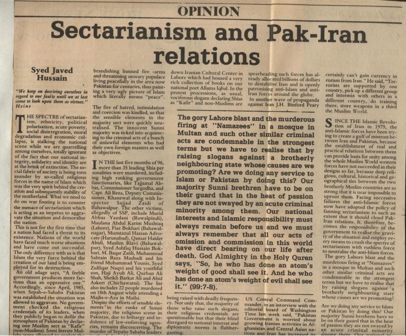 Sectarianism and Pak Iran Relations