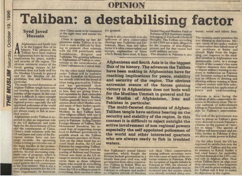 Taliban: A Destabilising Factor